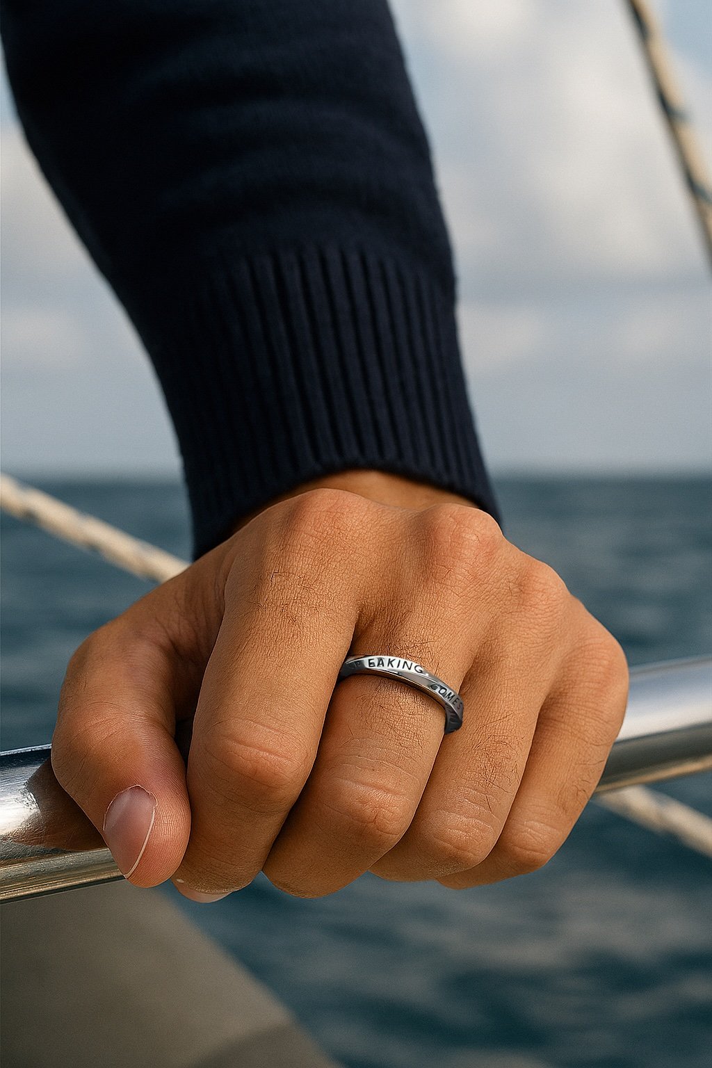 Open zilveren ring met gedraaid ontwerp
